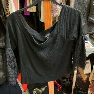 Bebe Off The Shoulder Lace Sleeve Blouse